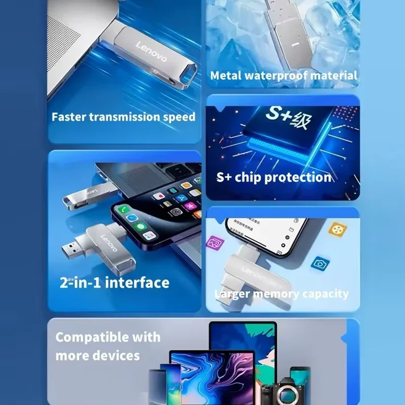 Lenovo 64TB 3.0 USB Flash Drive Metal High-Speed Pen Drive 2TB 128GB Waterproof Type-C Usb PenDrive For Computer Storage Devices 4