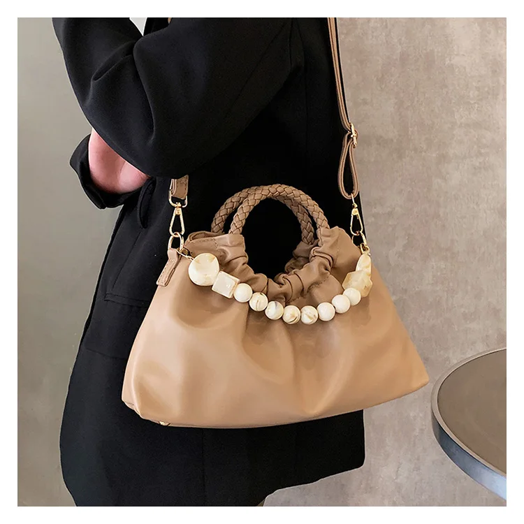 Solid Color Pleated Tote Bag 2022 Fashion New High-quality Soft Leather Women's Designer Handbag Travel Shoulder Bags Armpit Bag