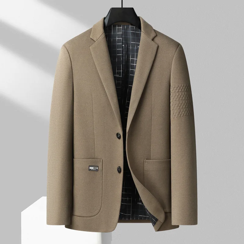 New Khaki Men Suit Jacket 2023 Autumn Winter High-end Double Button Black Beige Casual Fashion Business Office Male Blazer Coats