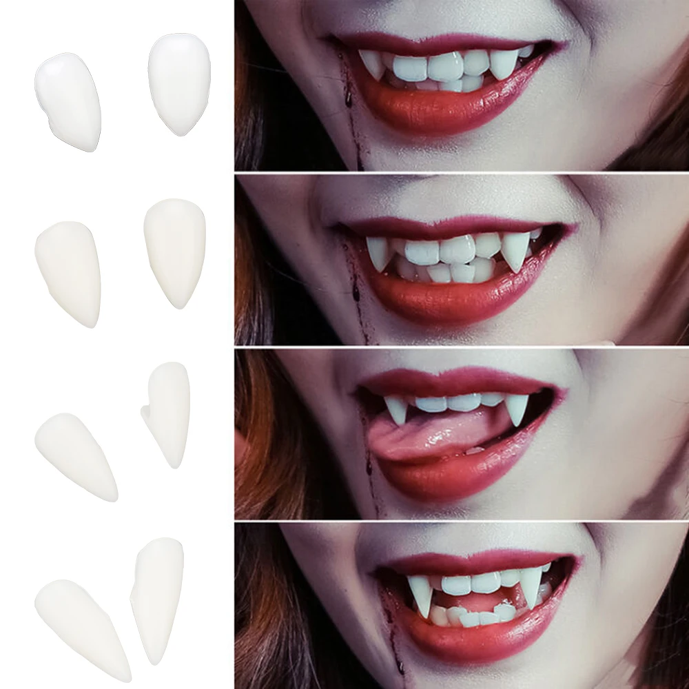 

Vampire Teeth Fangs Dentures Props 1 Pair 4 size DIY Halloween Costume Props Party Environmentally friendly resin