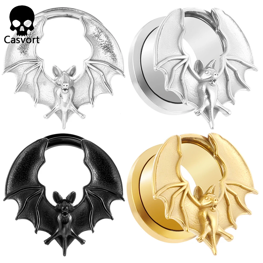 Casvort 2PCS Halloween Bat Ear Tunnels Plugs Piercing Gauges for Women