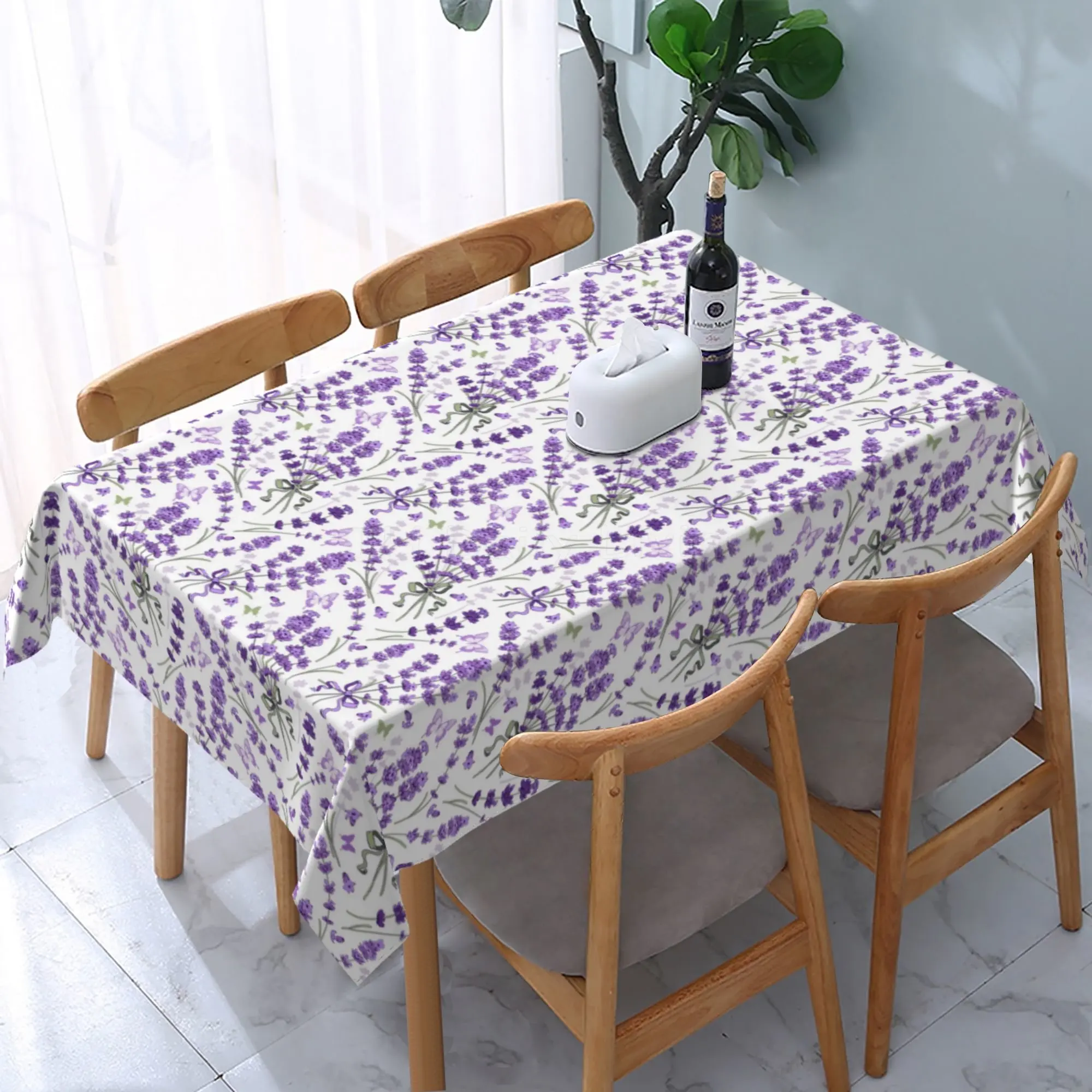 

Lavenders Floral Rectangle Tablecloth Purple Flowers Butterfly Table Cloth Cover Washable Tabletop for Party Picnic Dining Decor