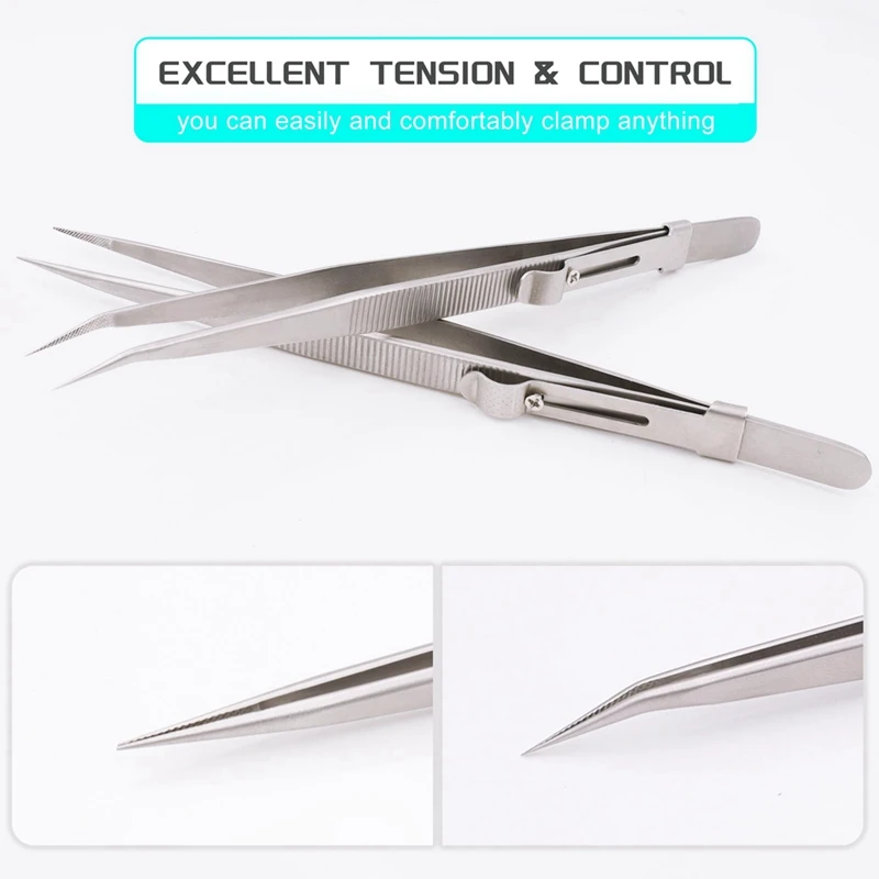 2PCS Precision Tweezers, Model Hobby Making Tools, Upgraded Bent And Straight Flat Tip Stainless Steel Tweezers-Y46A