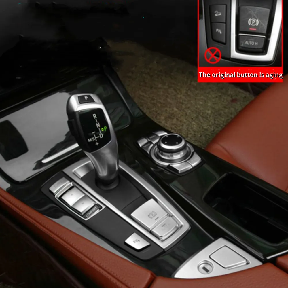 BMW 5 6 7 시리즈 X3 X4 F10 F07 F13 F01 F15 F16 F25 F26용 자동차 핸드브레이크 기어 변속 패널 측면 스위치 P 버튼 커버 트림 데칼