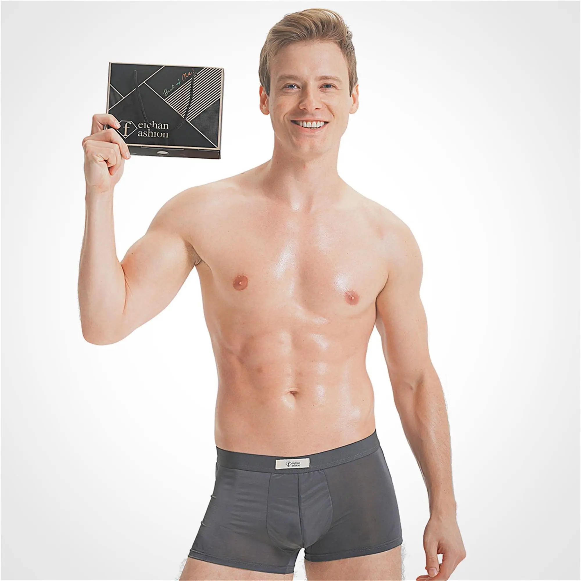 Plus size high waisted men's boxer briefs ice silk underwear sports fitness quick dry moisture wicking oversized underpants men