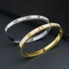 JOVO LOVE Triangle Crystal Bangle Stainless Steel Gold Color Waterproof Wide Cuff Bracelet For Women Jewelry Accessories 1