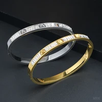 JOVO LOVE Triangle Crystal Bangle Stainless Steel Gold Color Waterproof Wide Cuff Bracelet For Women Jewelry Accessories 1