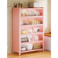 Modern Carbon Steel Kitchen Cabinets for Home Multi-layer Dustproof Pink Cabinet Creative Simple Design Furniture for Kitchen 2