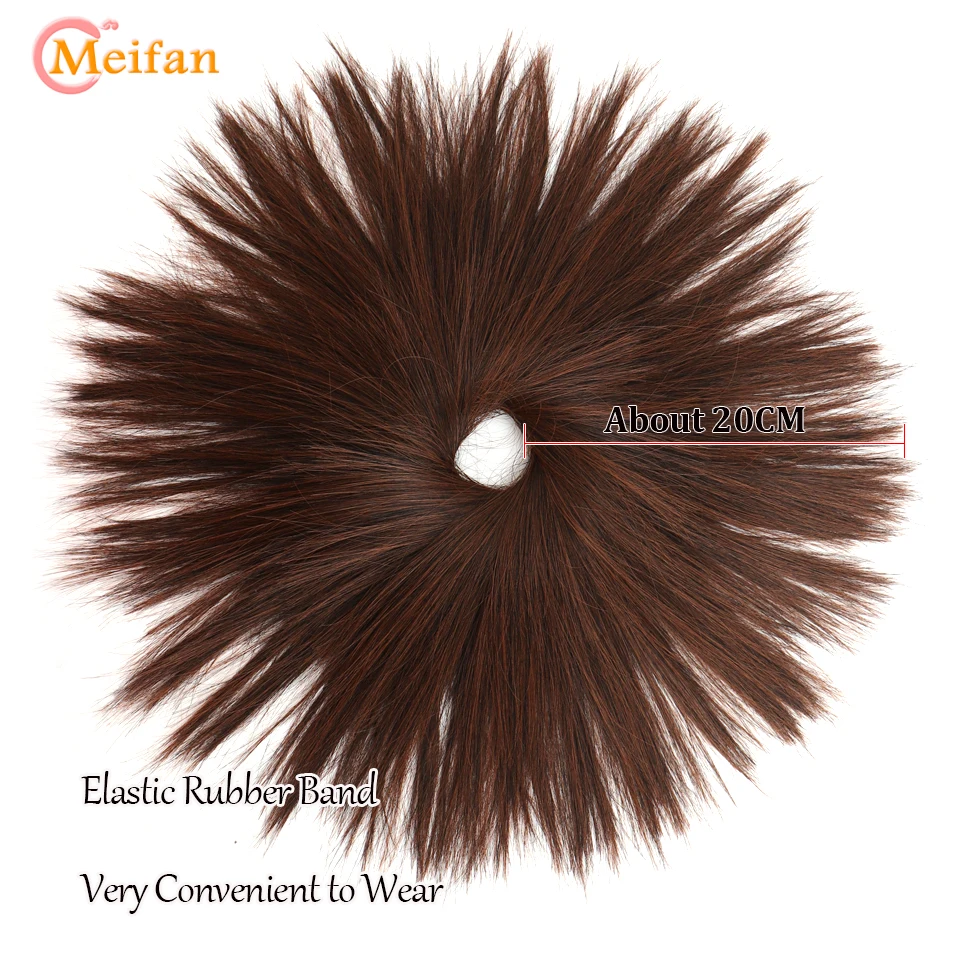 MEIFAN Synthetic Messy Straight Hair Bun Extensions Elastic Band Fluffy Hair Chignon Scrunchy Wrap Updo False Hairpiece For Wome images - 6