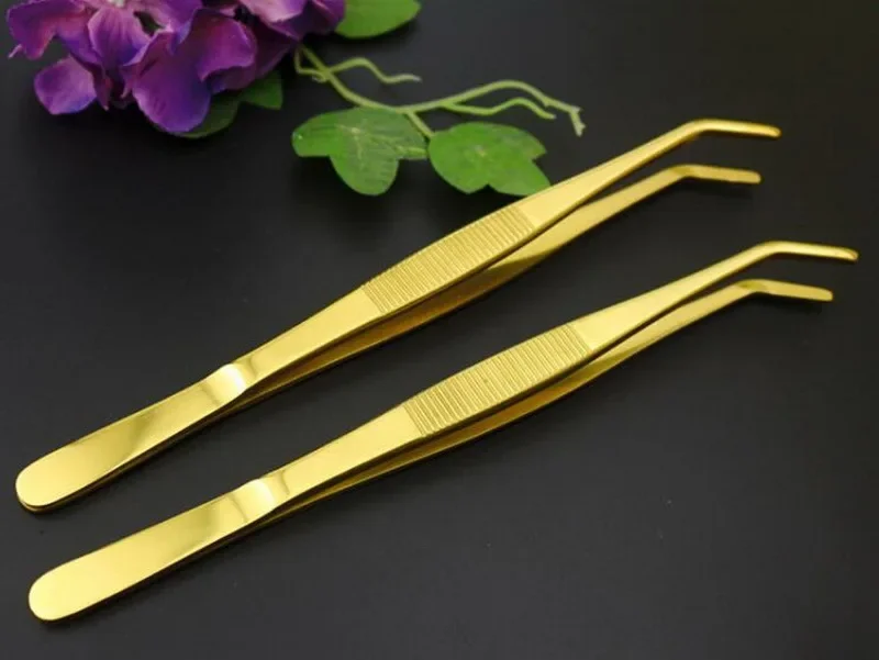 Gold Plated Bendy Long Bar Tongs Ornament Tweezer Cocktail Deco Tongs Tool Holder Ice Tongs