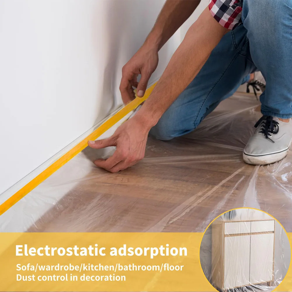 Pre-Taped Masking Film Anti Dust Plastic Drop Cloth Film for r Spray Paint Automobile Painting Living Room Furniture Dust-proof 4