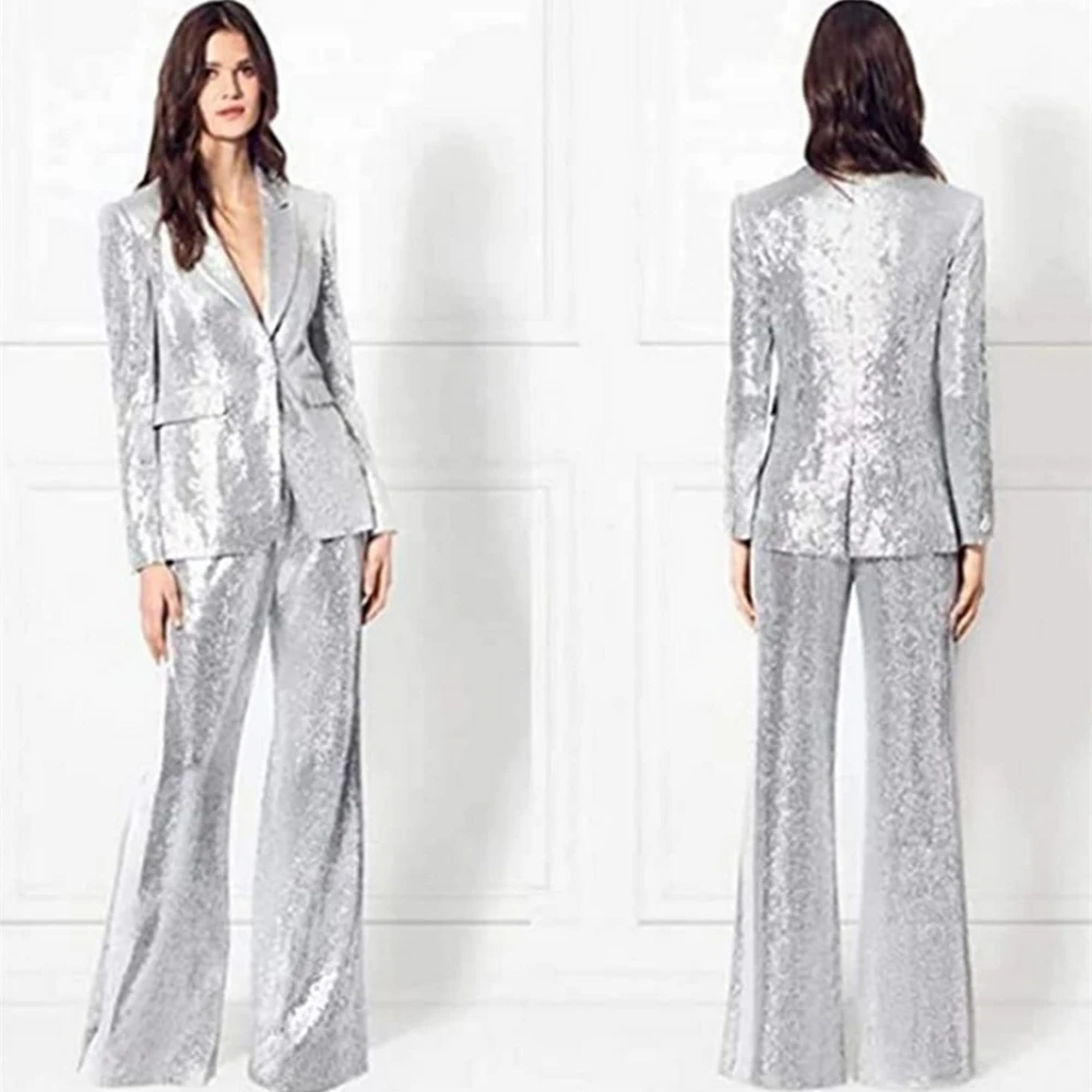 Summer Womens Solid Satin Suit 2 Piece Set Loose Office Lady Wear One Button Peaked Lapel Blazer Custom Made Suits for Women 2
