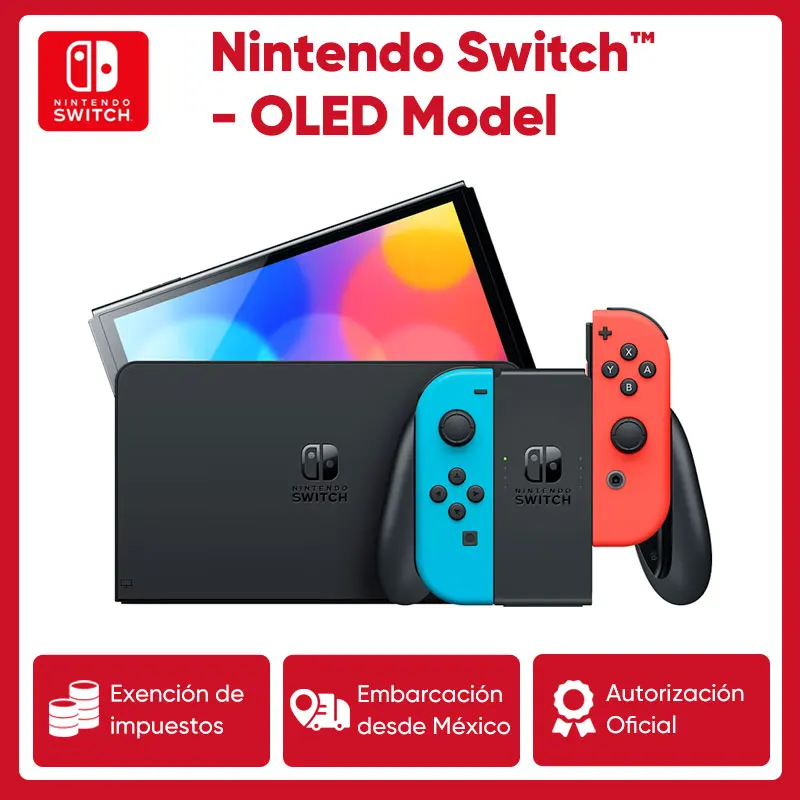 Consola de videojuegos Nintendo Switch OLED con Joy-Con Pantalla OLED de 7 Pulgadas 64 GB color Blanco/Azul Rojo Compatible con TV Sobremesa y Modo Portátil