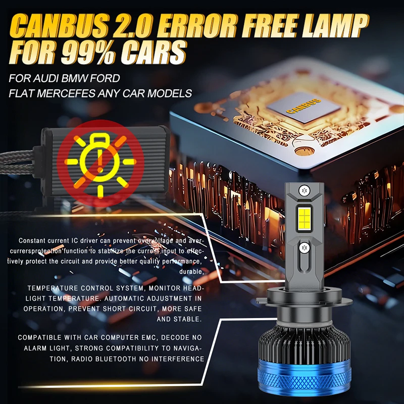 H7 H4 LED 헤드라이트 CSP 캔버스 고출력 H11 H1 H8 9005 HB3 9006 HB4 9012 HIR2 고출력 터보 램프 6000K 백색 자동차 라이트