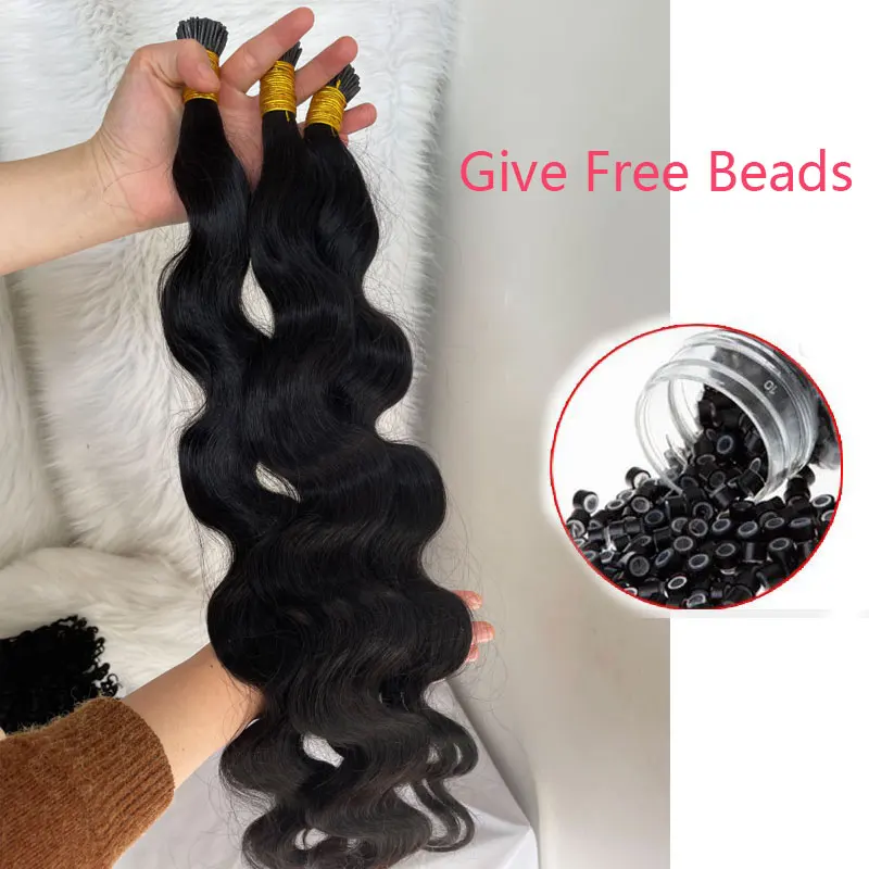 Hair Extensions Human Hair Body Wave I Tip Microlinks Brazilian Remy Bulk 100% Human Natural Black Color For Women