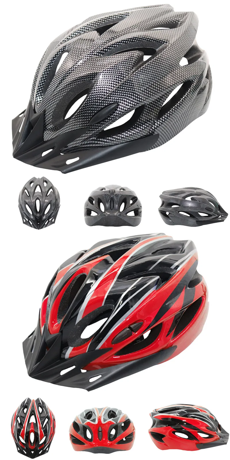 Casque Vélo Cyclisme Leger HTY - Noir Rouge, Taille 58-62cm Avec Lumière