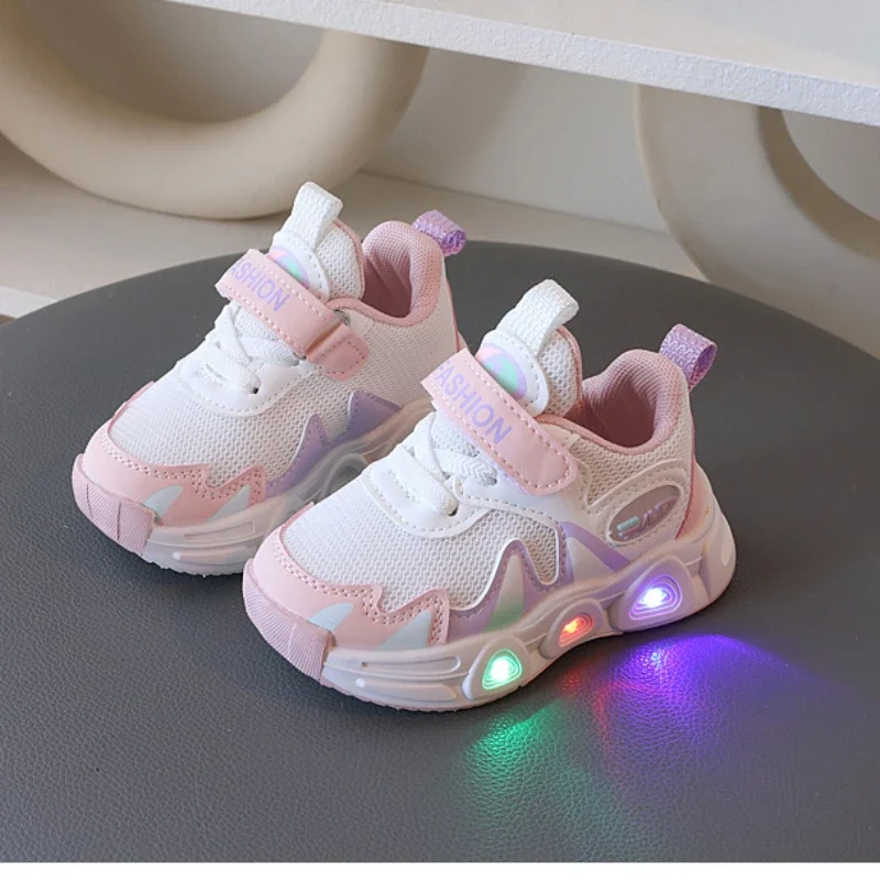 Fashion Girl Shoe 2024Autumn New Light Up Kid Sneakers Breathable Kid Shoes Versatile Boy Tennis Shoes Light Casual Shoes Tenis 6
