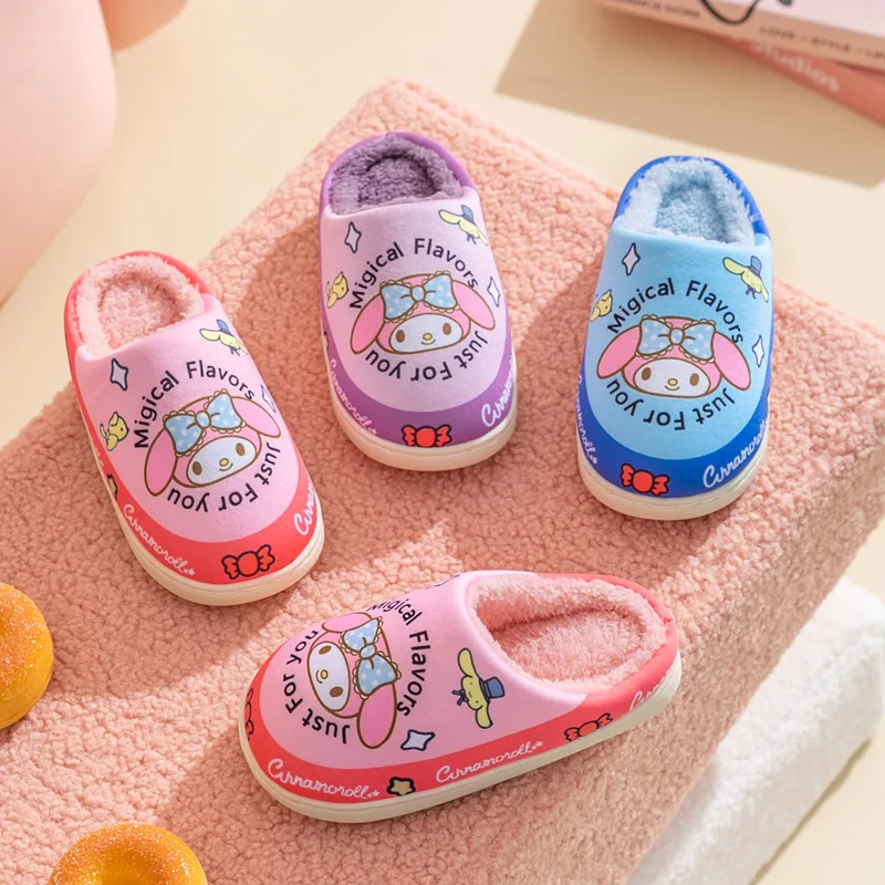 

Sanrios My Melody Children Slippers Anime Figure Winter Kids Shoes Home Anti-Slip Plush Keep Warm Cute Cartoon Kawaii New Style