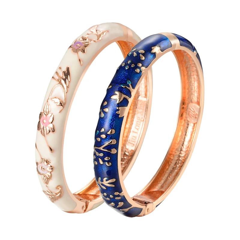 Estilo chinês conjuntos de braceletes florais para mulheres, bracelete