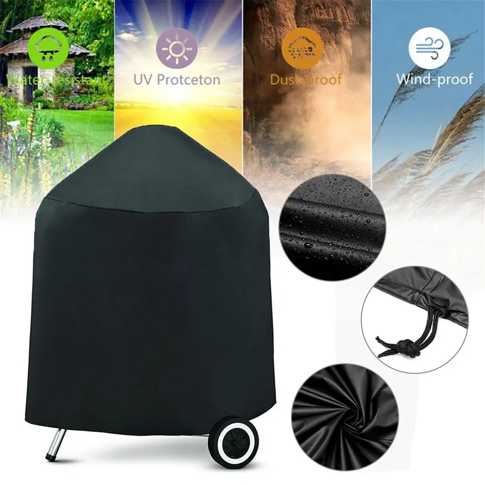 Round Black Gas Rain Outdoor Charcoal BBQ Cover BBQ Accessories Protective Grill Protector