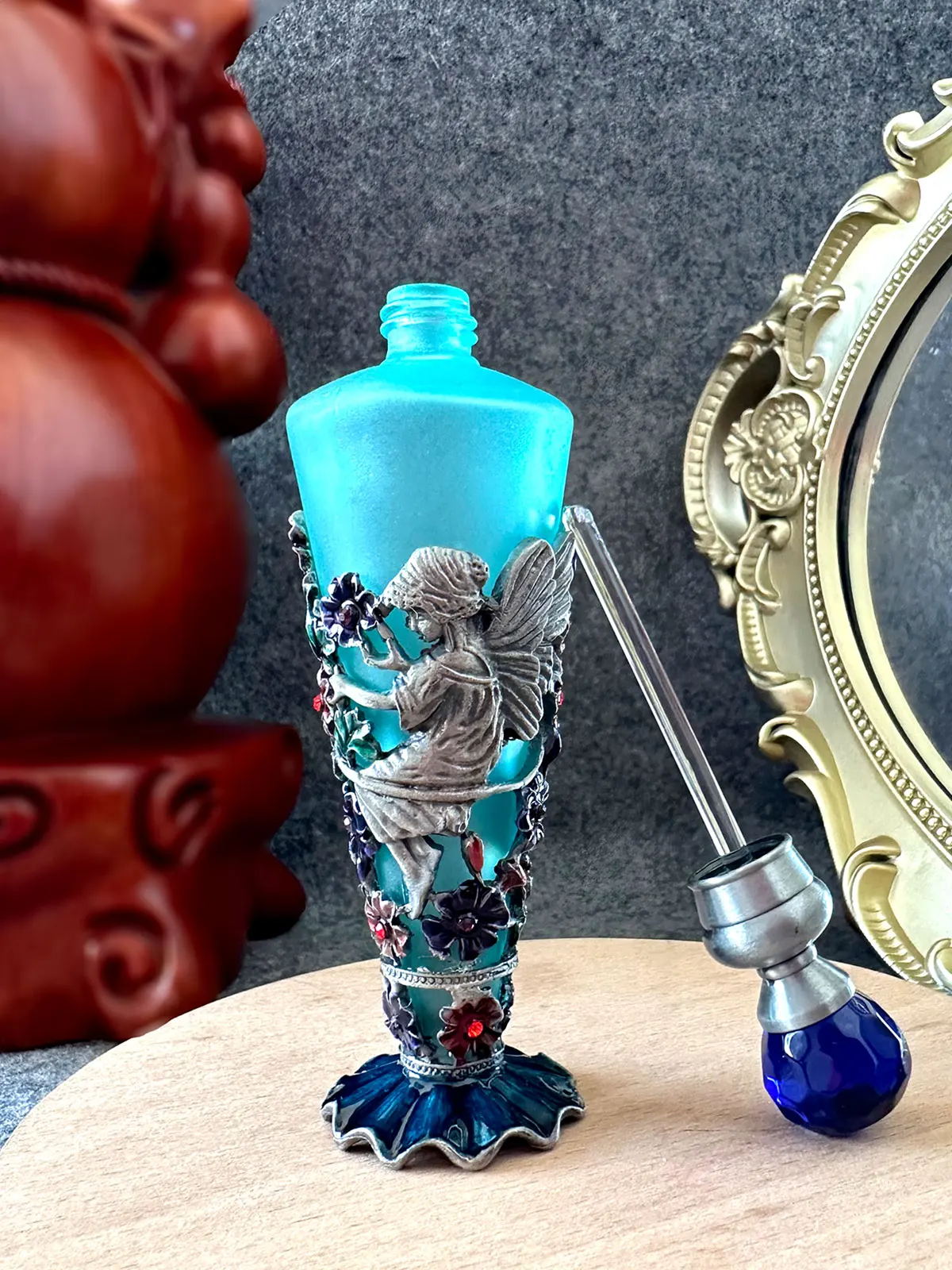 Glass Perfume Bottles Empty Vintage Bejeweled Angel Hummingbird Flower Decorative Fancy Crystal Perfume Bottle Refillable(25ML) 3