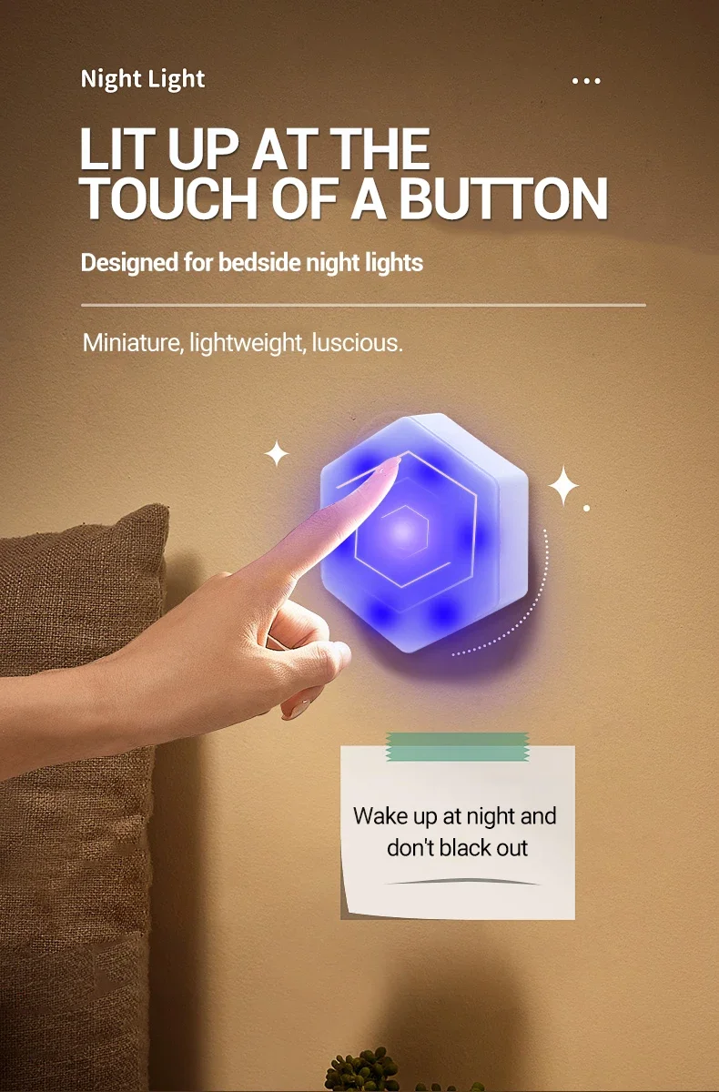 Description Picture 3 of itemRGB LED Hexagon Wall Lamp Remote/Touch Control Hex Lights Creative DIY Modular Night Light for Kids Children Indoor Decoration