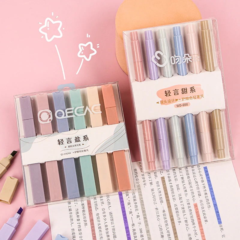 

6 Colors/set Graffiti Painting Style Super Soft Eye Protection Highlighter Stationery Student Writing Tool Marker Pen