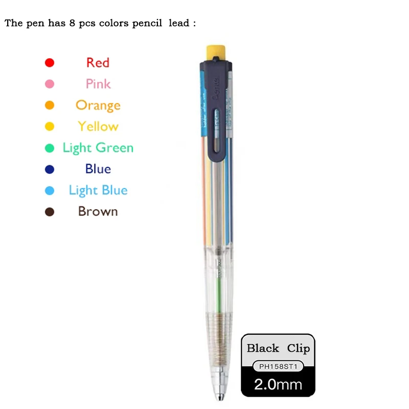 Japanese Pentel Multi 8 Mechanical Pencil 2.0mm Lead 8 Colors in 1 Scrapbooking Color Pen Kawaii Stationery PH158 Leads Pencil