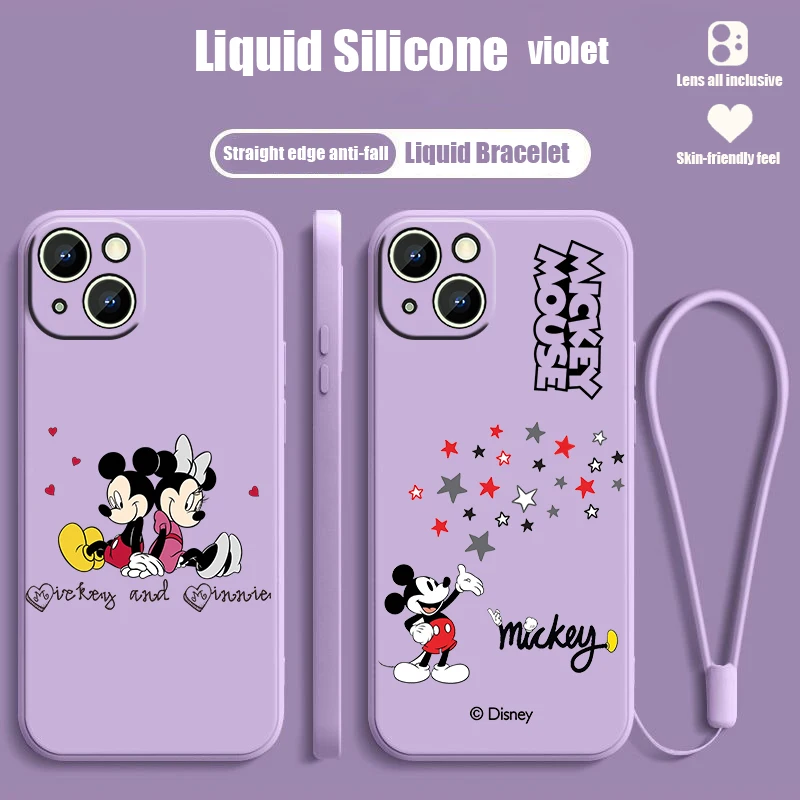

Red Disney Mickey Cute For Apple iPhone 15 14 13 12 11 XS XR X 8 7 Pro Max Plus Mini Liquid Rope Phone Case