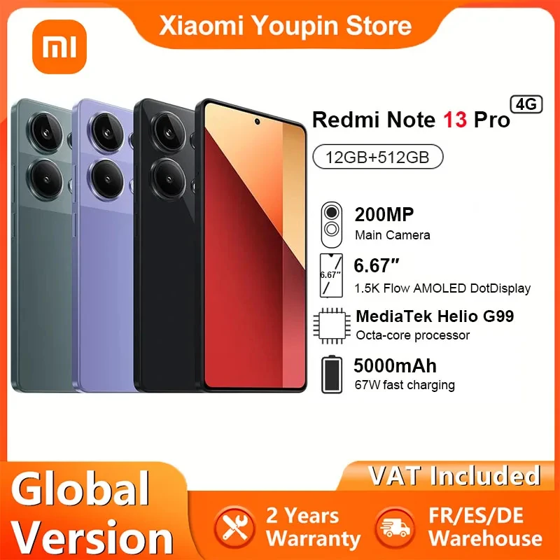 Globale Versie Xiaomi Redmi Note 13 Pro 200mp Camera 6.67 ''Amoled 120Hz Display Nfc Mediatek Helio G99 67W Opladen