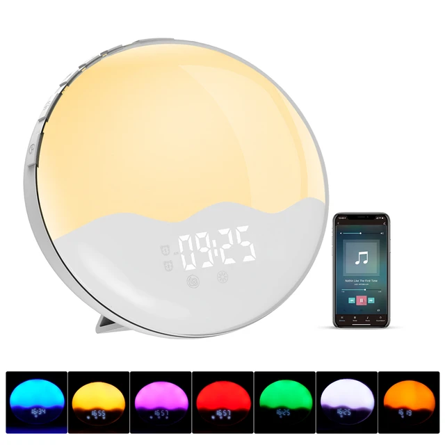 Despertador Digital con luz Natural, de simulación de reloj despertador  amanecer y atardecer con Radio FM, 7 colores, función de repetición -  AliExpress