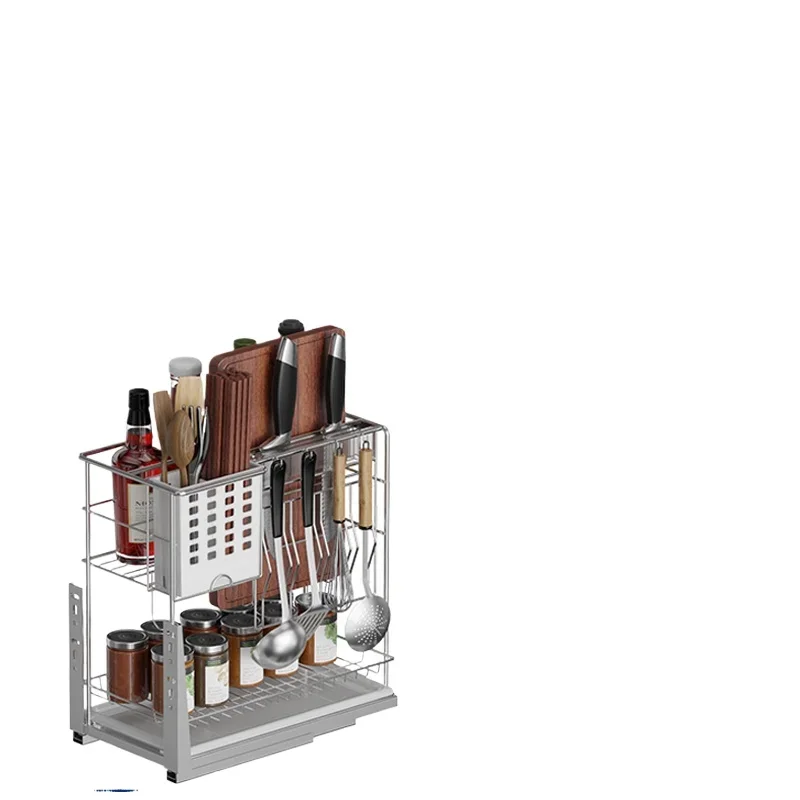304 stainless steel pull basket damping kitchen cabinet bowl rack seasoning basket rack