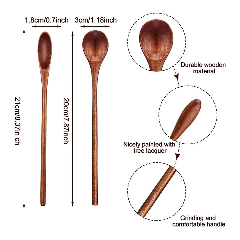 6 Pcs Wooden Coffee Spoon Long Handle Wooden Mixing Spoon Teaspoon Manual Mixing for Kitchen