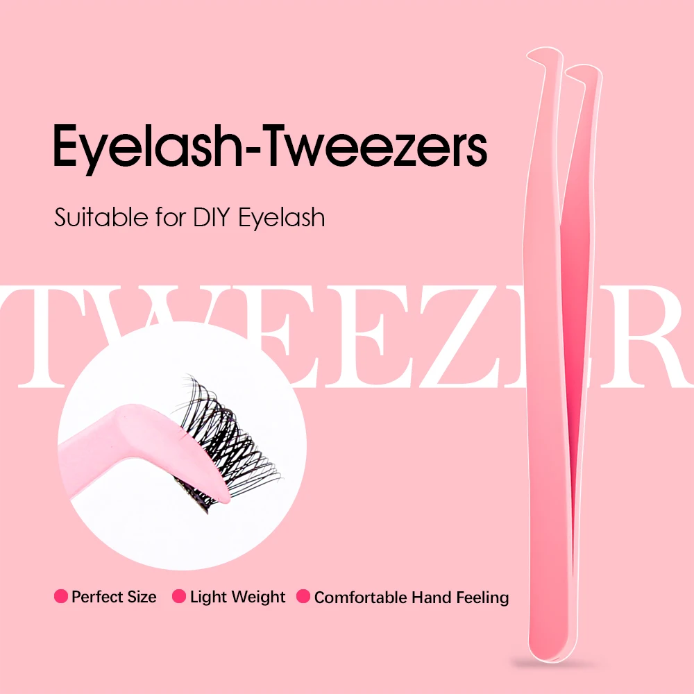 High Quality Premium Imported 402 Stainless Steel DIY Eyelash Makeup Tools Portable High-elasticity Lashes Tweezers for Personal 2