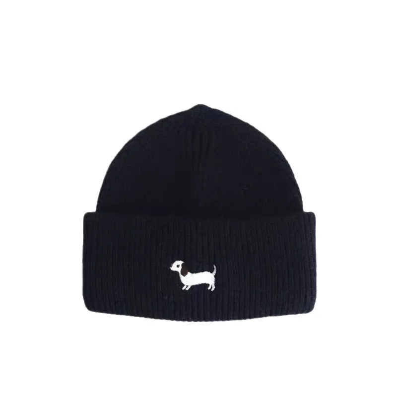 Cartoon Puppy Embroidered Knitted Beanie for Baby Infant Toddler, Warm Solid Color Pullover Winter Cap for Boys Girls