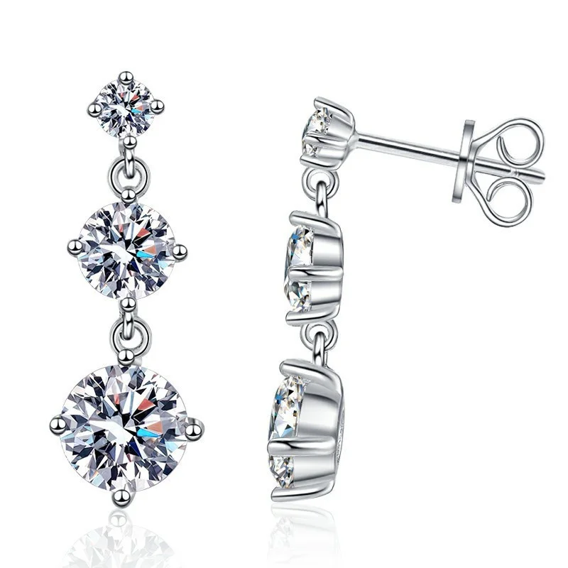 

ZFSILVER Trendy Fashion s925 Silver Color D White Moissanite 3.2ct Tassel Earrings For Women Accessories Party Jewelry Gift E024