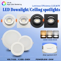 4pcs Recessed LED Spot Llight Dial Swich CCT Downlight 3 Color Adjusted AC100-240V 3000K/4000K/6500K Ceiling Indoor Lighting 1