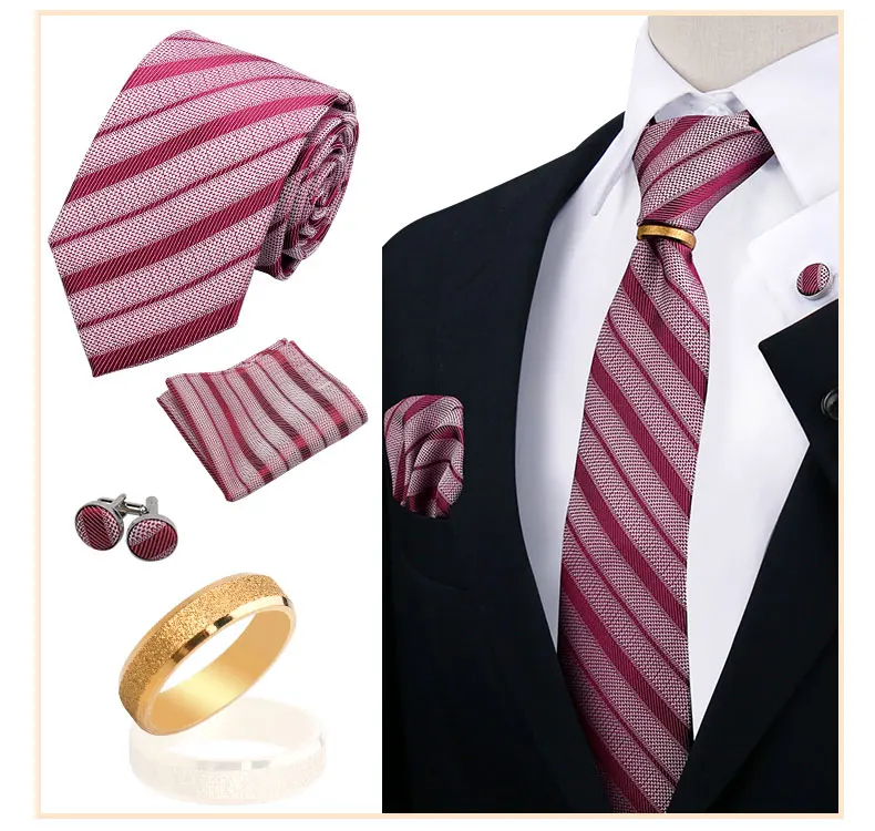 Krawatte Schnalle Ring Form Retro Krawatte Set Für Männer Hemden Anzug Taschentuch Manschettenknöpfe Set Hochzeit Party Krawatte Ring Männer Zubehör – Detail 28