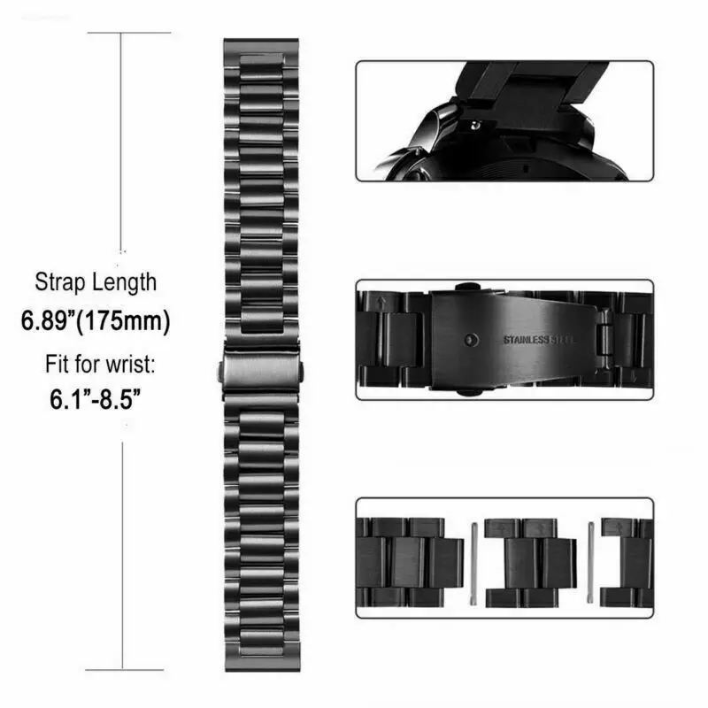삼성 갤럭시 시계 3 용 20mm 22mm 스테인레스 스틸 밴드 시계 3 용 45mm 46mm 금속 팔찌 스트랩 41mm 갤럭시 42mm 액티브 1 2