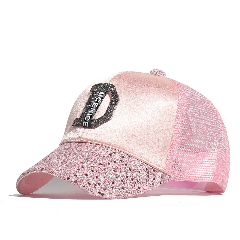 Baseball Cap Children Girls Rhinestone Sequin Letter A D Baseball Cap Summer Girl Female Snapback Hip Hop Caps Adjustable Sun Hat