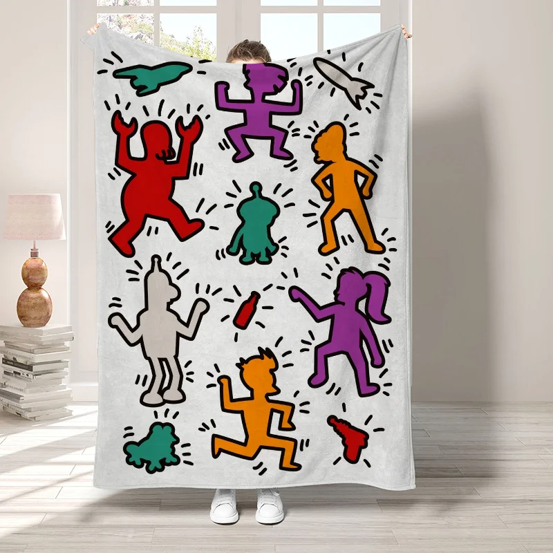 K-keith Haring Custom Blanket for Living Room Boho Home Decor Bedspread on the Bed Fluffy Soft Blankets Sofa Summer Throw Fleece