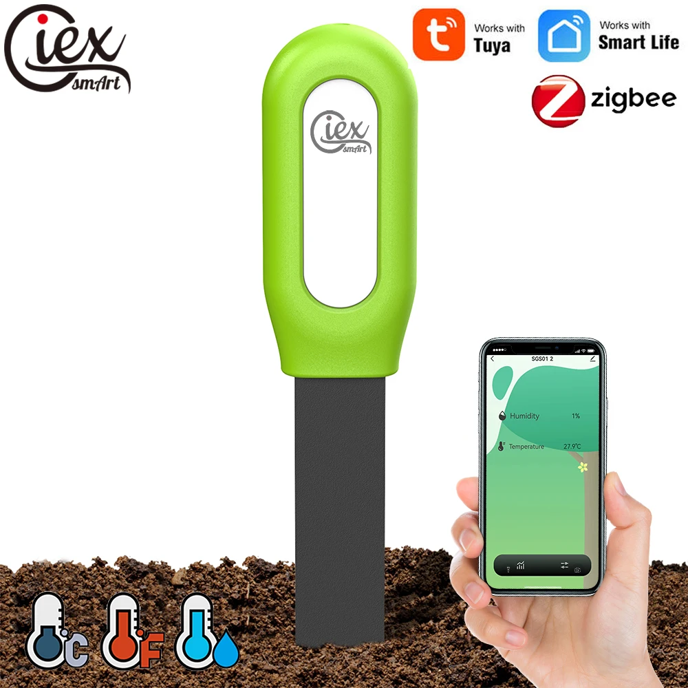 WiFi & Zigbee Capacitive Soil Moisture Sensor, Plant moisture meter Temperature Tester Compatible with TUYA 1