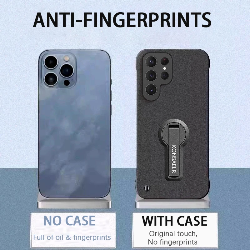 Rock Sand Matte Frosted Thin Frameless Phone Case with Rotating Holder