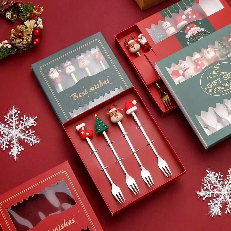 6/4/1PCS Christmas Gift Glod Spoon Fork Set Elk Christmas Tree Decoration Dessert Scoop Fruit Fork Coffee Spoon Cutlery Set cutlery set,western style cutlery set,picnic cutlery set,stainless steel cutlery set,camping cutlery set,wooden cutlery set