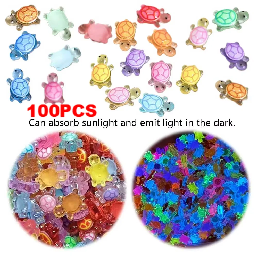 100Pcs Mini Resin Turtles Night Glow Turtle Figurines Multi-Function Glow in The Night Turtle Miniatures for Micro Landscaping