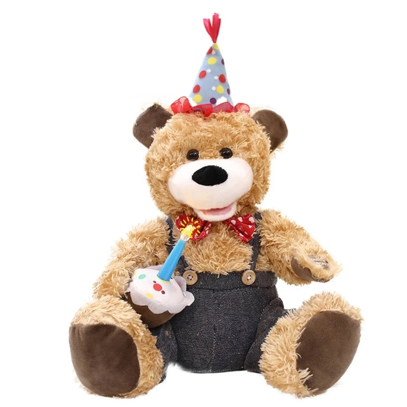Y55B Electronic Bear Musical Stuffed Animal Singing and Swinging Plush Toy Birthday Gift for Kids Girls Boys Babies Companion