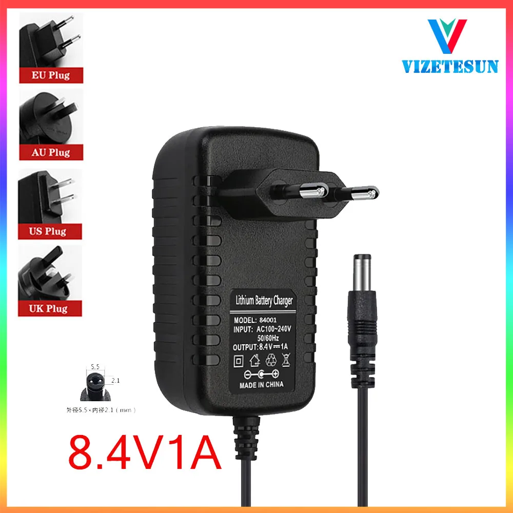 

8.4V 1A 2A Charger For 2S Battery Pack 18650 Lithium Battery Charger for Screwdriver Battery Socket Female Panel Mount Connector