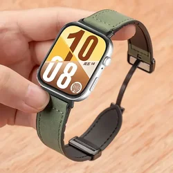 Premium Leather and Silicone Sports Strap with Magnetic Buckle - Comfortable Wristband for Smartwatch (Green)