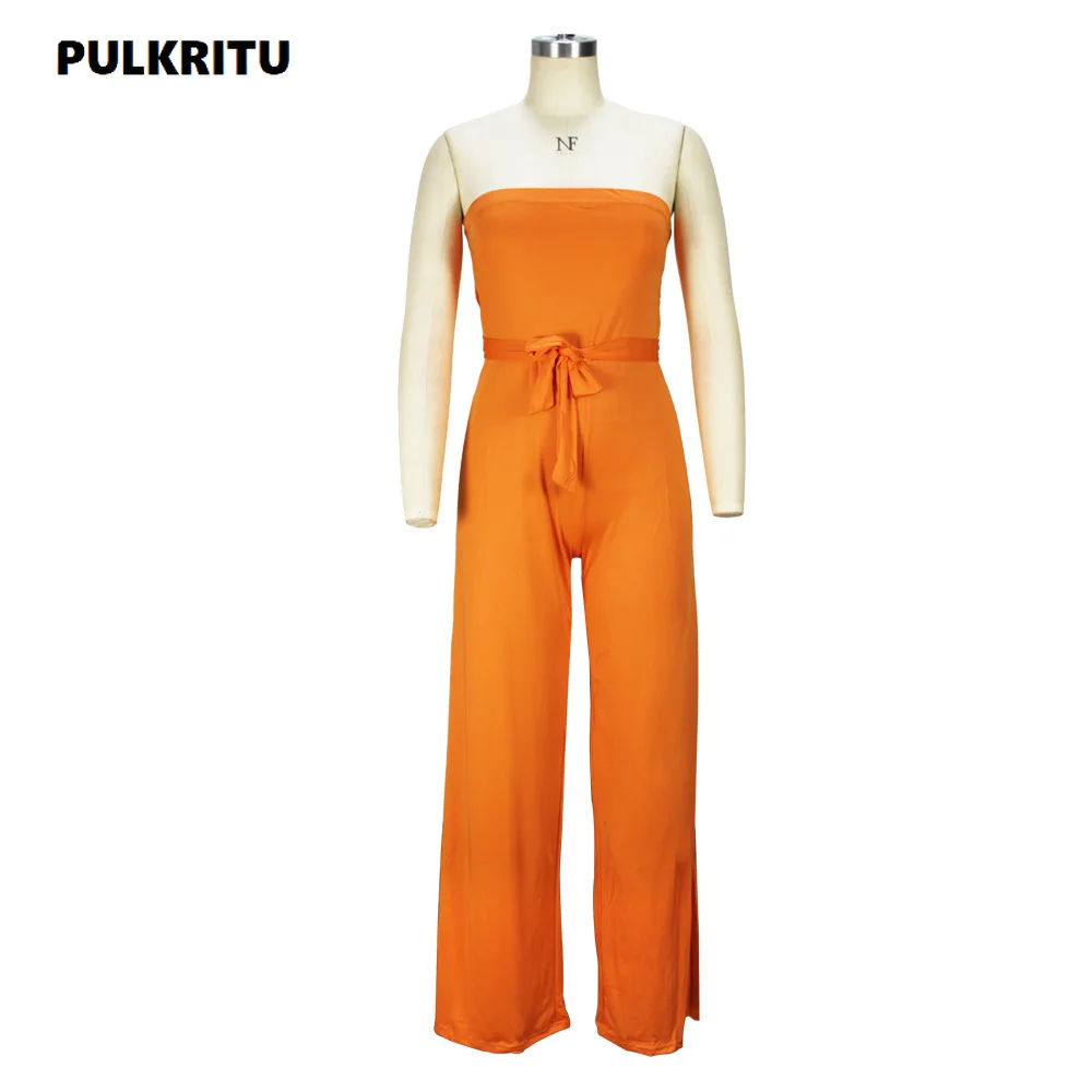 Pulkritu Bandage Women Jumpsuits Slash Neck Fashion Solid Sexy Streetwear Female Overall Loose Summer Sleeveless