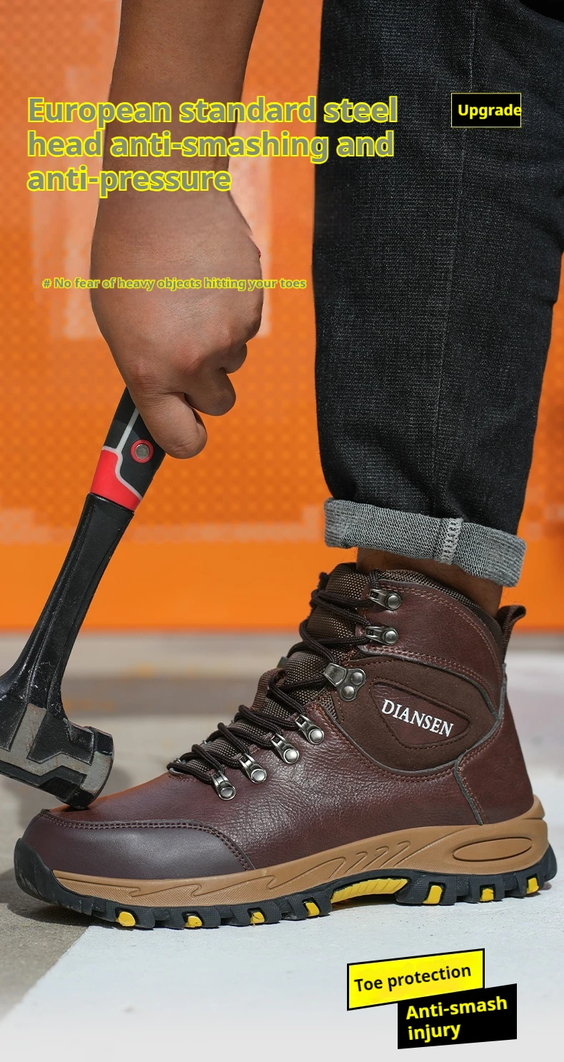 Unzerstörbare Bauarbeitsschuhe für Herren, Sicherheitsstiefel mit Stahlkappe, wasserabweisend, rutschfest, pannensicher, Arbeitsstiefel – Detail 6
